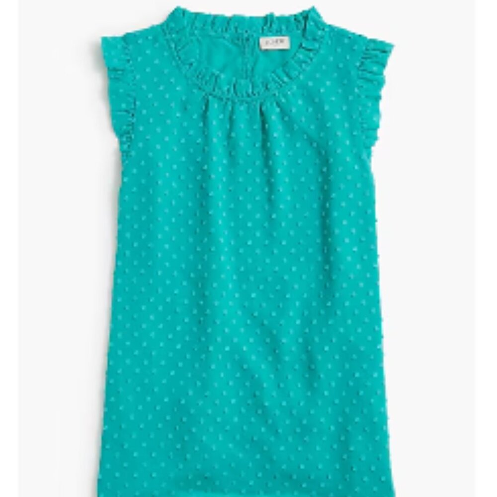 J.Crew Factory Sleeveless Ruffleneck Top in Clip Dot Turquoise Size S